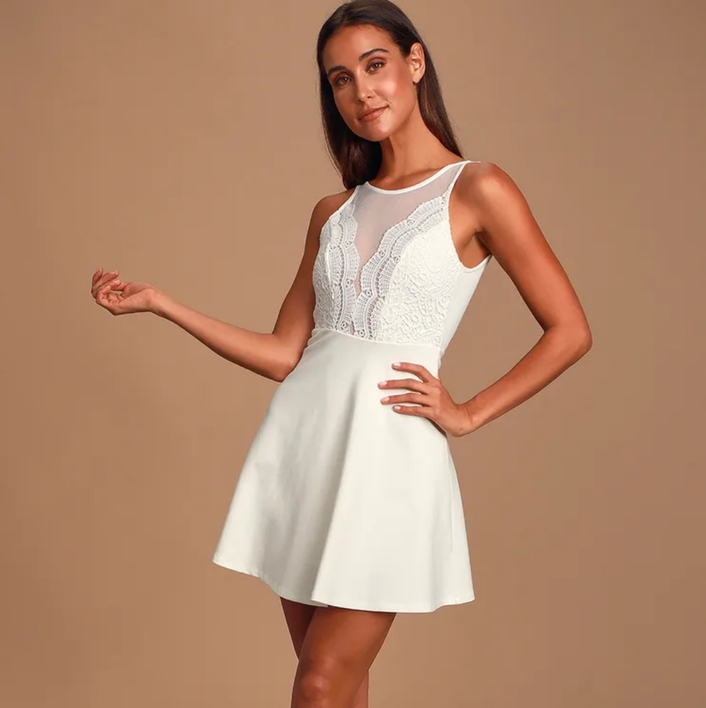 Lulu's White Lace A-Line Mini Dress